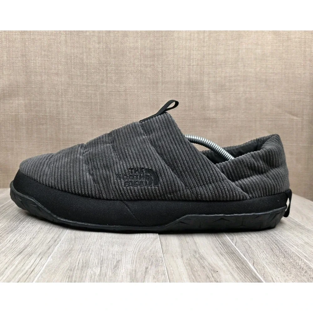 The North Face Mens Grey Black Nuptse  Mule Corduroy Goose Down Slippers Size 12